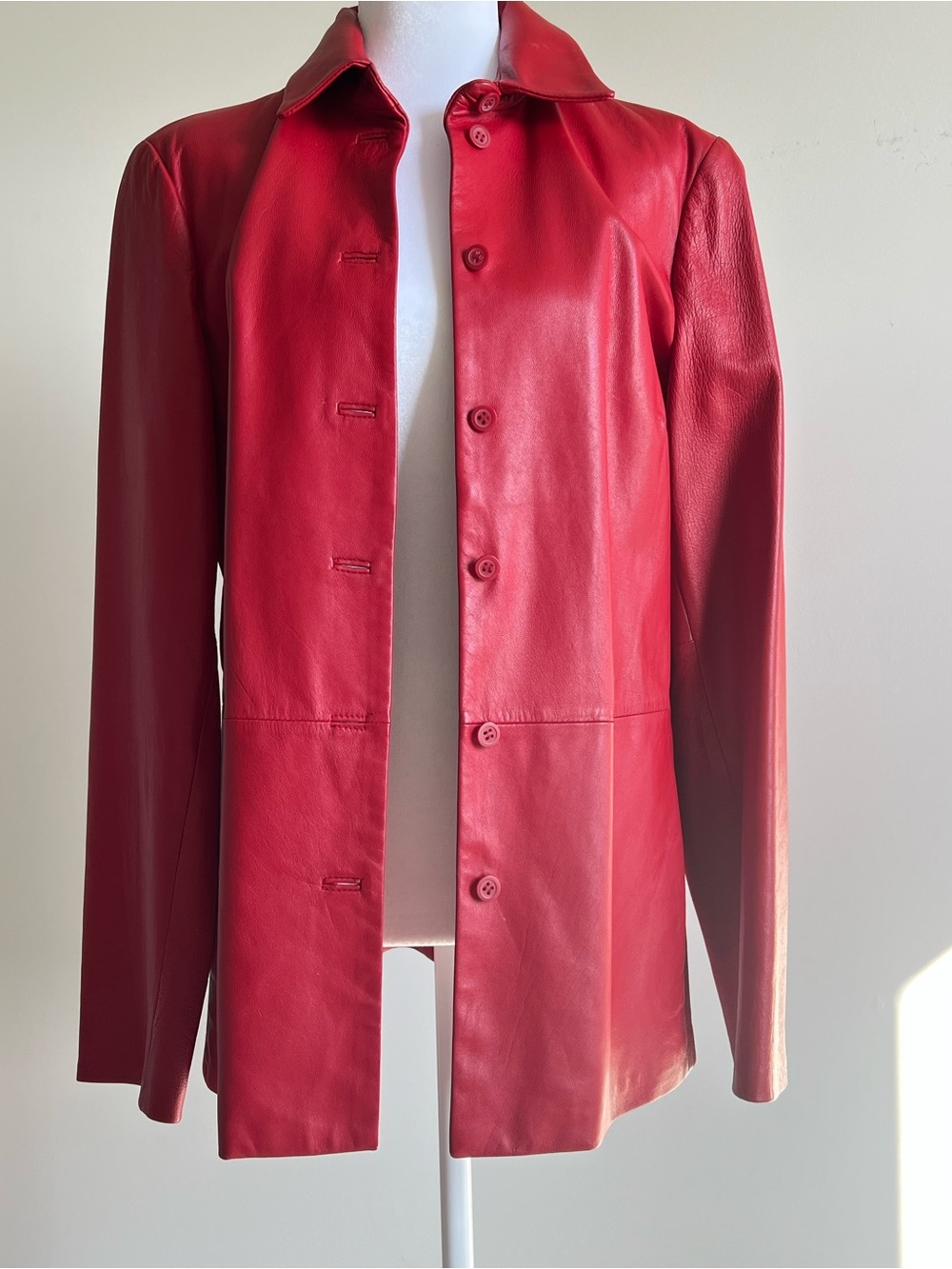 Real Clothes (Saks Fifth Avenue) Red 100% Genuine Leather Jacket — Size 8